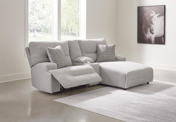 Ashley Acklen Place Pewter 3-Piece Power Reclining Sectional Sofa with Chaise