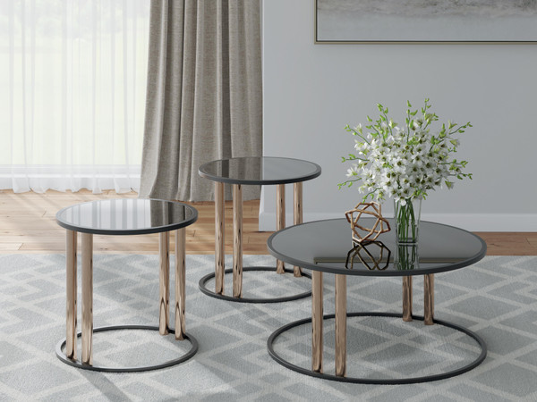 Ashley Hannerly Black Gold Finish Table (Set of 3)