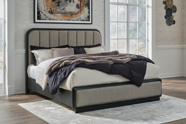 Ashley Rowanbeck Gray Black California King Upholstered Panel Bed