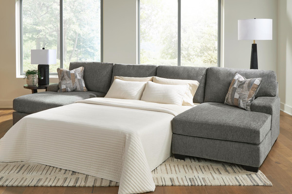 Ashley Newellen Greystone 3-Piece Sleeper Sectional with Double Chaise