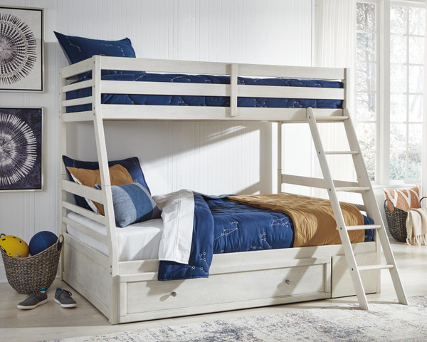 Ashley Robbinsdale Antique White Twin over Full Bunk Bed with Storage