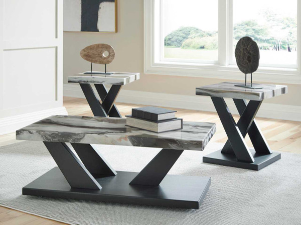 Ashley Cendill Dark Brown White Black Table (Set of 3)