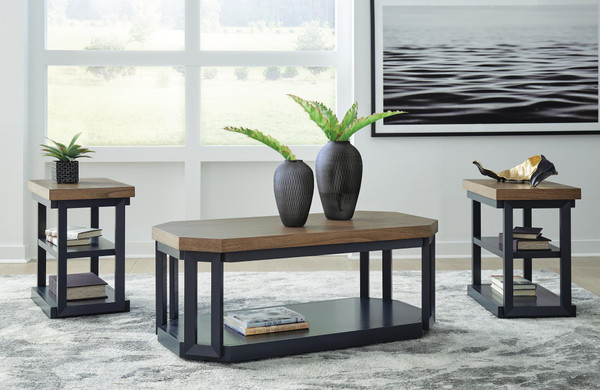 Ashley Landocken Brown Blue Table (Set of 3)