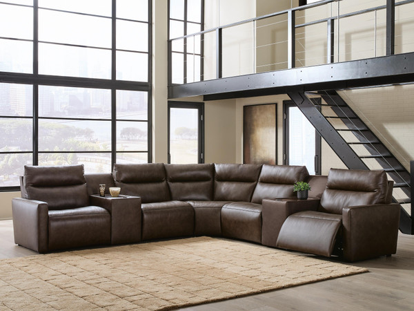 Benchcraft ModZ Chocolate 7-Piece Power Reclining Sectional with Audio Consoles U14000/46(2)/58/60(2)/62/77