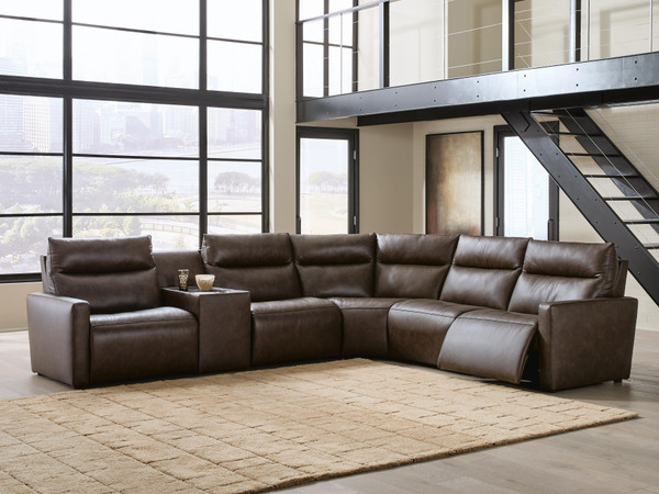 Benchcraft ModZ Chocolate 6-Piece Power Reclining Sectional with Audio Console