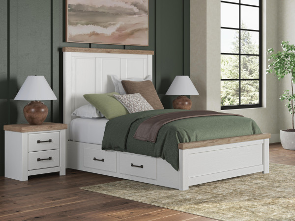 Ashley Savonport White Brown Queen Panel Bed with Storage