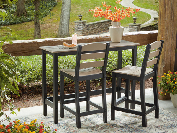 Ashley Moondance Black Beige Outdoor Counter Table and 2 Barstools (Set of 3)