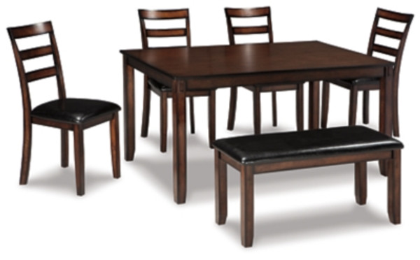 Ashley Coviar Brown Dining Table and Chairs with Bench (Set of 6)