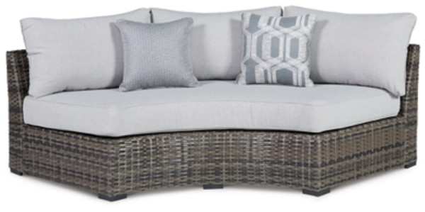 Ashley Harbor Court Gray Curved Loveseat with Cushion