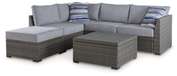 Ashley Petal Road Gray Outdoor Loveseat Sectional/Ottoman/Table Set (Set of 4)