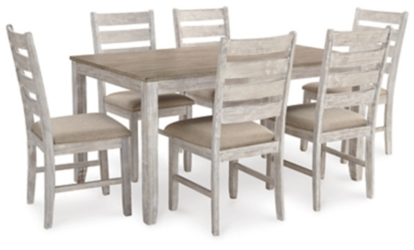 Ashley Skempton White Light Brown Dining Table and Chairs (Set of 7)