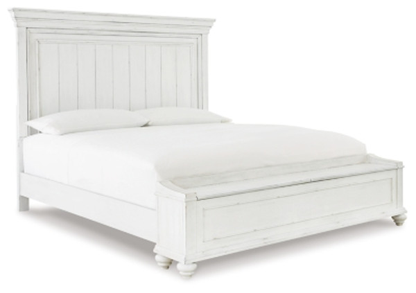 Benchcraft Kanwyn Whitewash Queen Panel Bed with Storage Bench