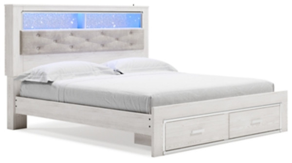 Ashley Altyra White King Upholstered Bookcase Bed with Storage