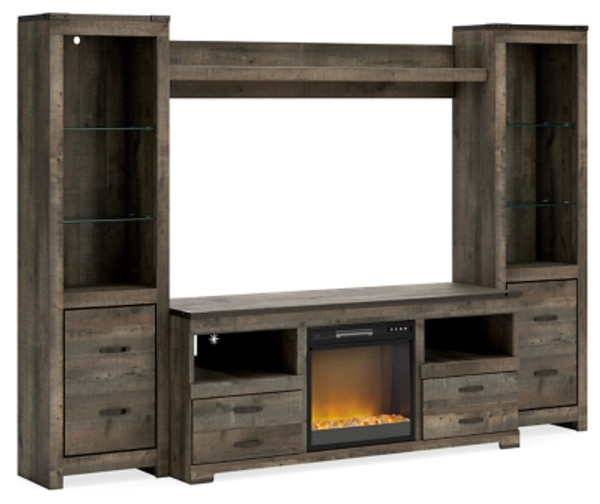 Ashley Trinell Brown 4-Piece Entertainment Center with 63" TV Stand and Electric Fireplace