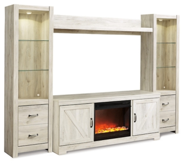 Ashley Bellaby Whitewash 4-Piece Entertainment Center with Fireplace