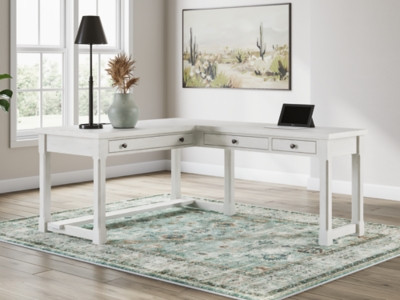 Ashley Robbinsdale Antique White L-Shaped Home Office Desk on sale