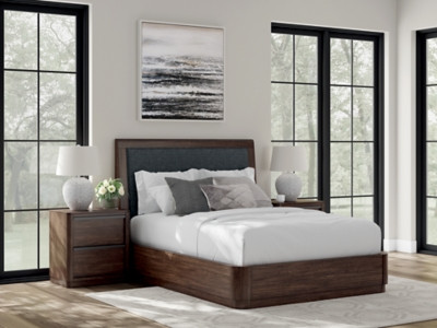 Ashley Kendamor Dark Brown Queen Upholstered Panel Bed on sale at