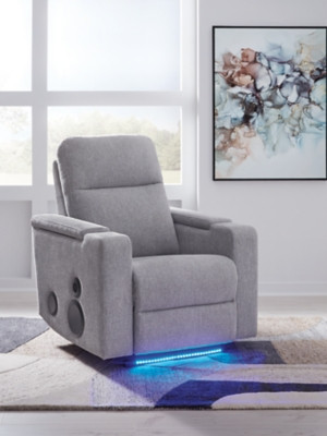 Ashley Landdin Pewter Power Glider Recliner with Audio System on
