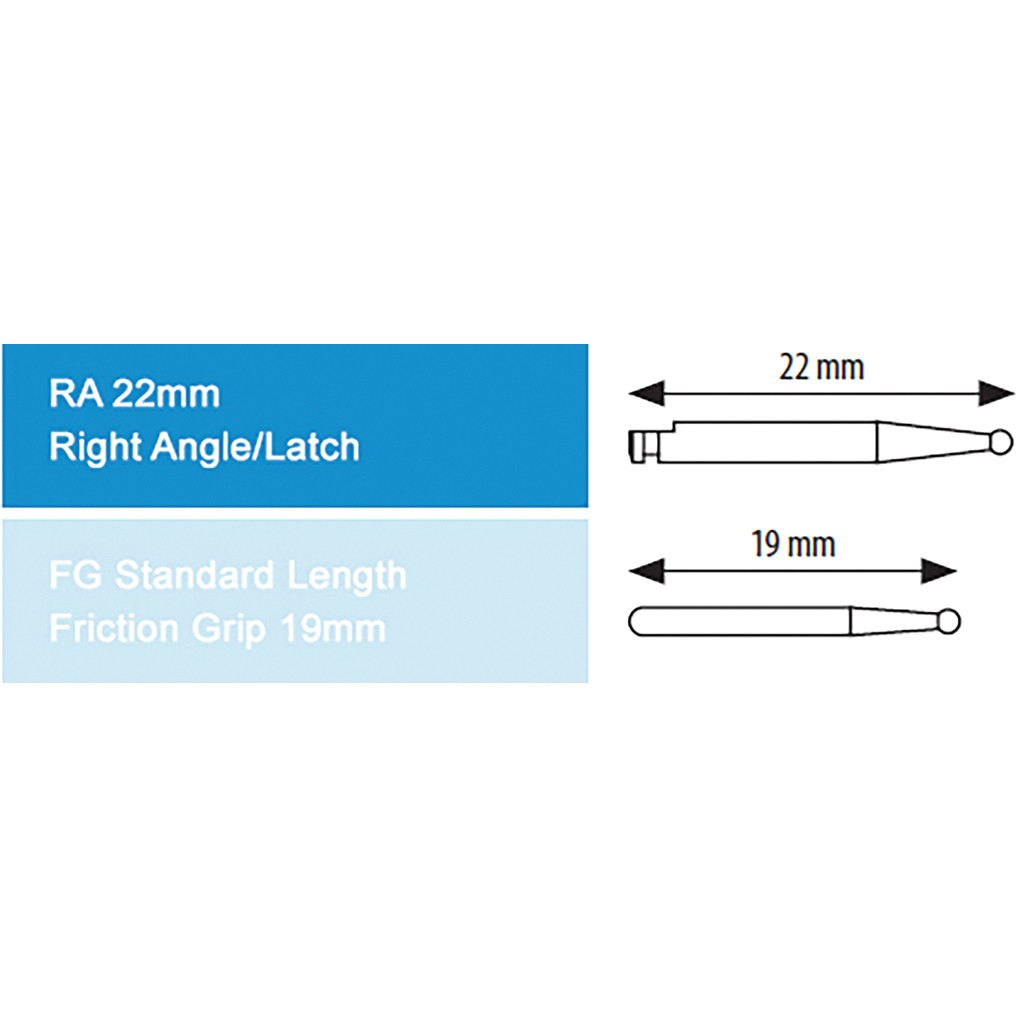 Dental Bur - Round 2 - 22mm RA - 5 pack