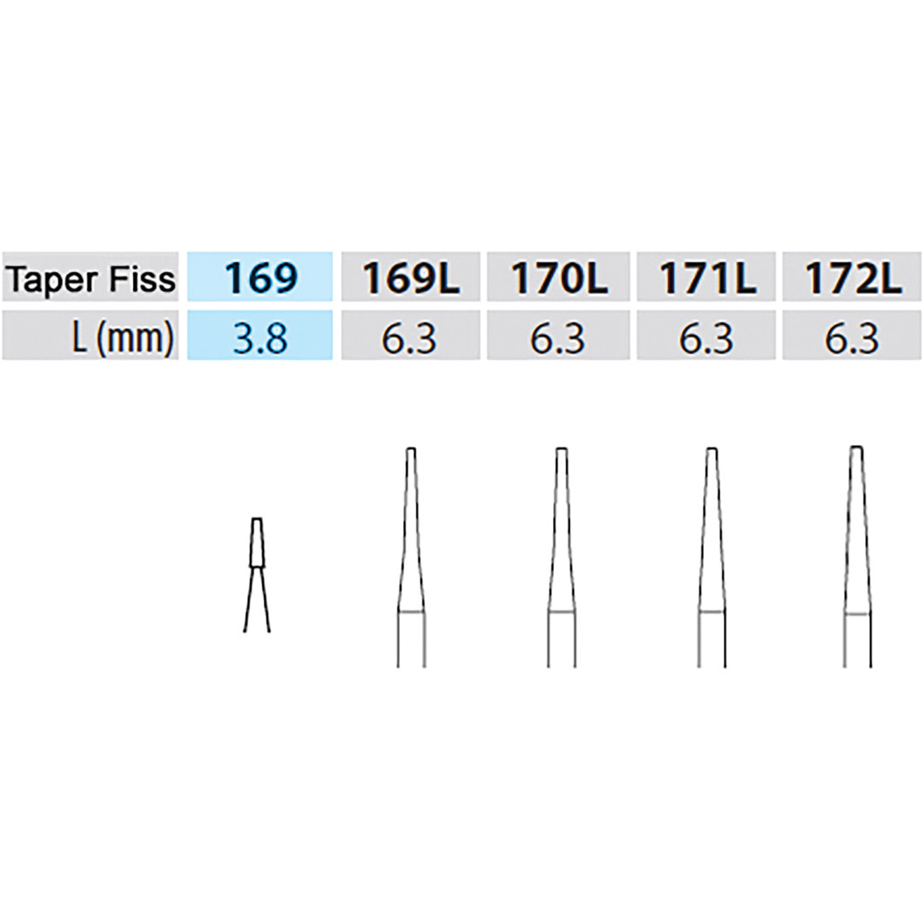 Dental Bur - Taper Fissure 169 - 19mm FG (standard length) - 5 pack