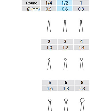 Dental Bur - Round 1/2 - 22mm RA - 5 pack