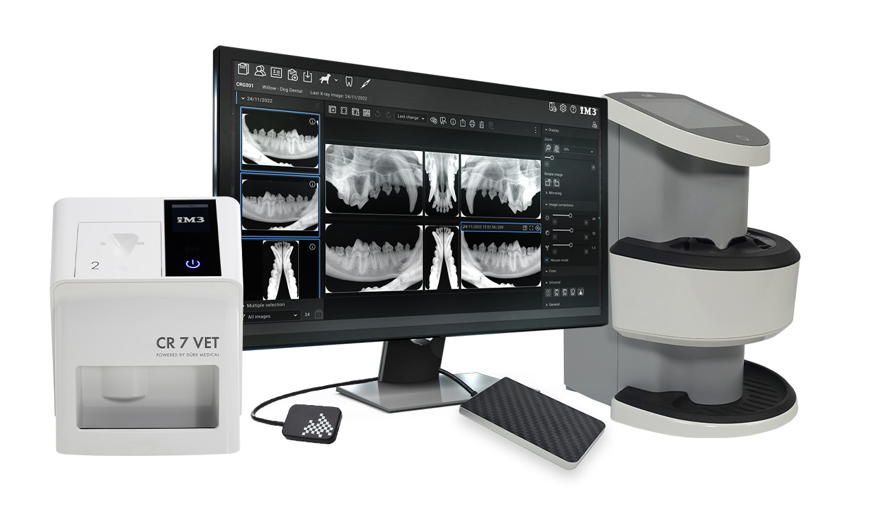 iM3 Evolution Range Dental Unit - white mobile veterinary dental workstation with integrated handpieces and imaging rinse system