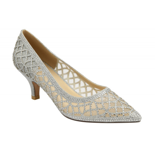 Lotus Silver & Diamante Love Kitten-Heel Court Shoes