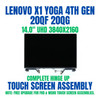 1 of 9-image for20QF0021CX ThinkPad X1 Yoga 4th Gen Lenovo 14.0" 3840x2160 Complete Hinge Up Touch Screen Assembly IPS 4K