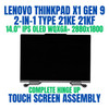 1 of 8-image forLenovo ThinkPad X1 2-in-1 Gen 9 21KE002NYA 14.0" WQXGA+ 2880x1800 IPS Anti-Smudge Complete Hinge Up Touch Screen Assembly