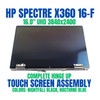 1 of 6-image forHP Spectre 16-f2757nz 7Y6B8EA 16" UHD 3840x2400 40 Pin OLED Complete Hinge Up Touch Screen Assembly