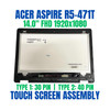 1 of 8-image for14.0" Full HD 1080P LED LCD Display Touch Screen Digitizer Assembly Acer Aspire R14 R5-471T-52EE R5-471T-7028 R5-471T-593K NO Bezel