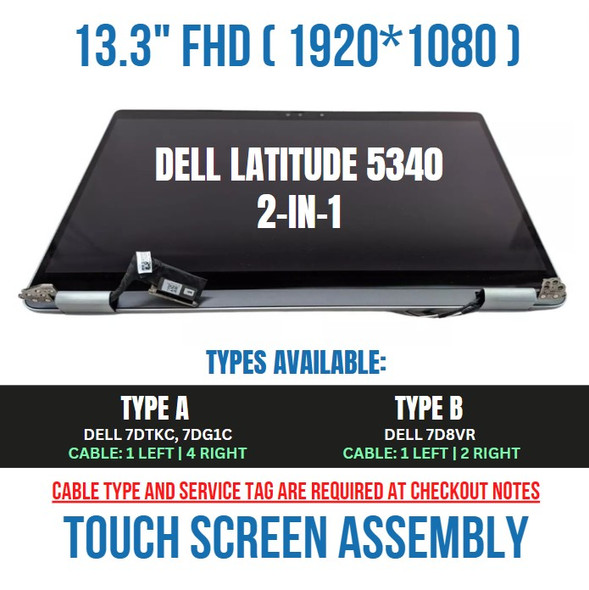1 of 10-image forDell Latitude 5340 13.3" 2-in-1 FHD Touch Screen Assembly 7DG1C