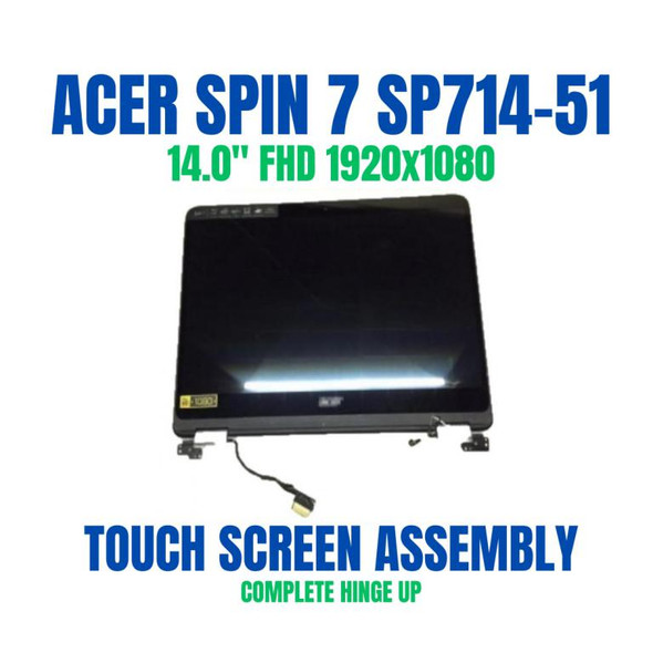 1 of 8-image forAcer SPIN 7 SP714-51-M09D 14.0" 1920x1080 Full HD Complete Hinge Up Touch Screen Assembly