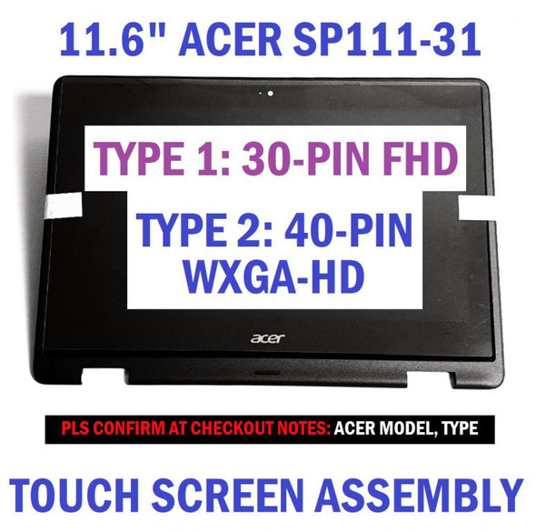 1 of 7-image forAcer SPIN 1 SP111-31-P95J 11.6" Touch Screen Assembly