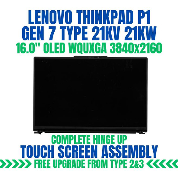 1 of 9-image forLenovo ThinkPad P1 Gen 7 21KV003GGQ 16" WQUXGA 3840x2160 Free Upgrade Complete Hinge Up Touch Screen Assembly