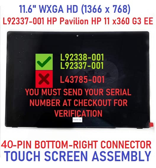 1 of 3-image for11.6" HP Chromebor G3 EE LCD Touch Screen Assembly L92337-001 L92338-001