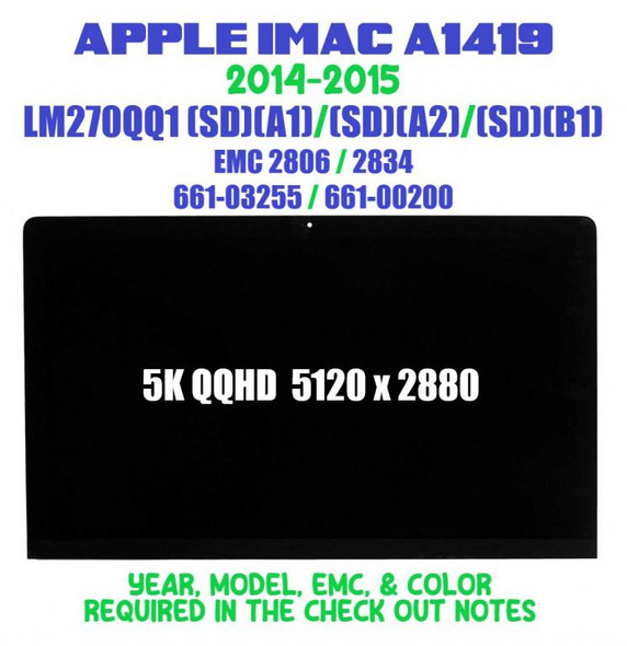 1 of 4-image for27" 5K LCD Screen Display Assembly Apple iMac Retina A1419 Late 2015 EMC 2834