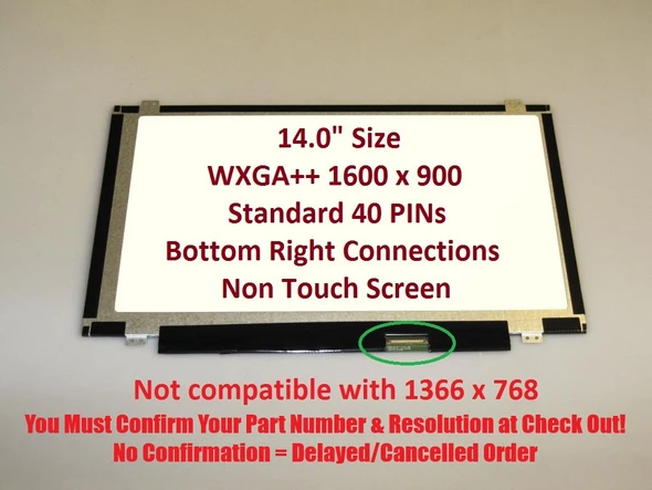 1 of 11-image forLTN140KT03 Bottom Right Connector Laptop LCD Screen 14.0" WXGA++ LED DIODE