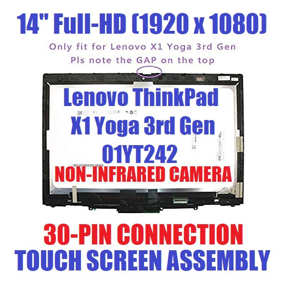 1 of 7-image forLenovo ThinkPad X1 YOGA 3rd Gen 20LD002PUS FHD Touch LCD LED Screen Assembly