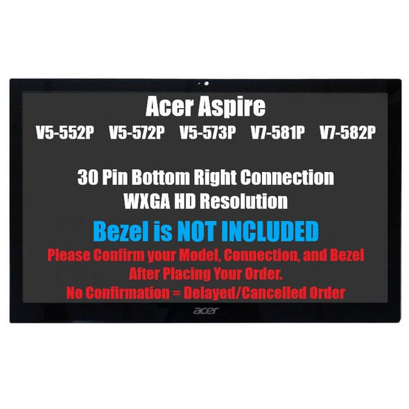 1 of 12-image for15.6" 1366x768 HD Touch Panel LCD Screen REPLACEMENT Assembly Acer Aspire V5-572P-6610 V5-572P-6646 V5-572P-4853 No Bezel