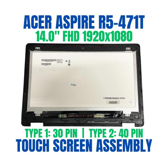 1 of 8-image forTouch Panel LCD LED Screen REPLACEMENT Assembly Acer Aspire R14 R5-471T-79GQ 14" FHD 1080P NO Bezel