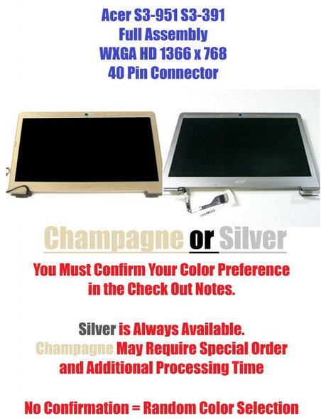 1 of 3-image for13.3" LED LCD Display Screen Full Assembly Acer Aspire S3-391-6899 Champagne 1366x768