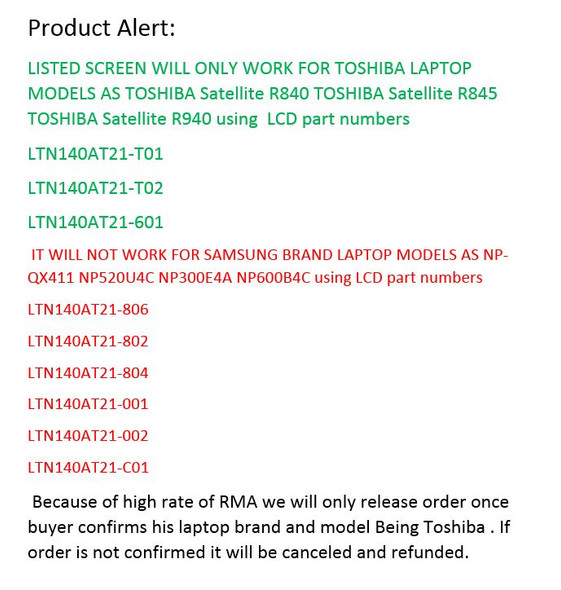 2 of 3-image forToshiba Tecra R940-smbnx2 REPLACEMENT LAPTOP LCD Screen 14.0" WXGA HD LED DIODE