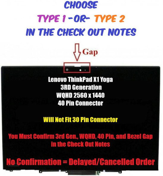 1 of 8-image for14" WQHD Lenovo ThinkPad X1 Yoga 3rd Gen LCD Touch Screen Assembly FRU 01YT246