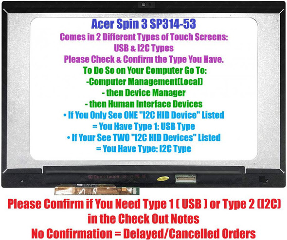1 of 5-image for14" FHD LCD Touch Screen Digitizer Acer Spin 3 SP314-53N-77AJ SP314-53N-57BS