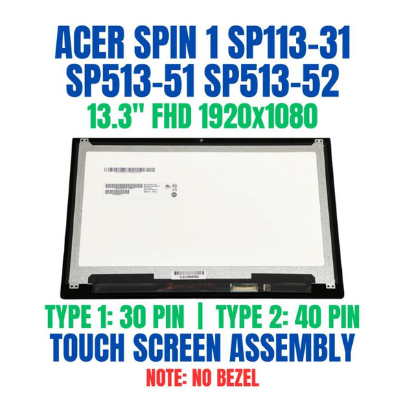 1 of 8-image forB133HAB01.0 13.3" Acer Spin 5 SP513-51 LCD Screen Touch Digitizer Assembly