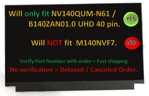 2 of 6-image forB140ZAN01.0 NV140QUM-N61 14" LED LCD Screen 40 Pin eDP UHD 3840x2160