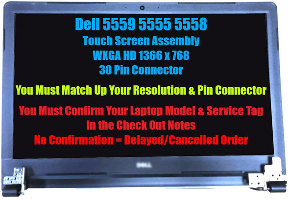 1 of 9-image forDell Inspiron 15 5555 5558 5559 LCD Display Touch Screen Assembly REPLACEMENT HD