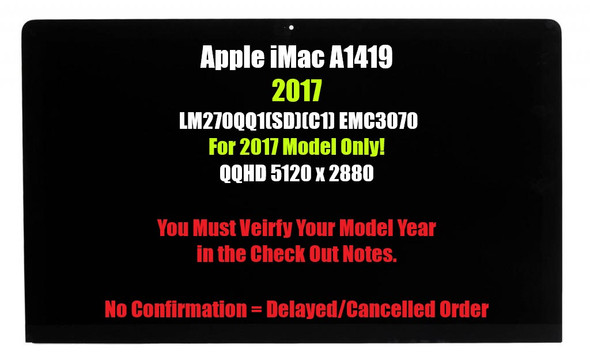1 of 4-image forApple iMac 27" 5K Retina Display LCD LM270QQ1-SDC1 P/N 661-07323 Model 2017