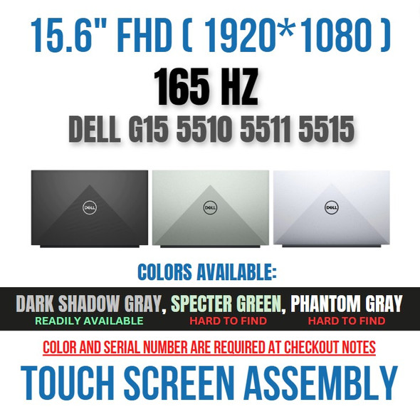 1 of 5-image forDell Gaming G15 5510 5511 5515 15.6" FHD 165Hz LCD Screen Complete Assembly